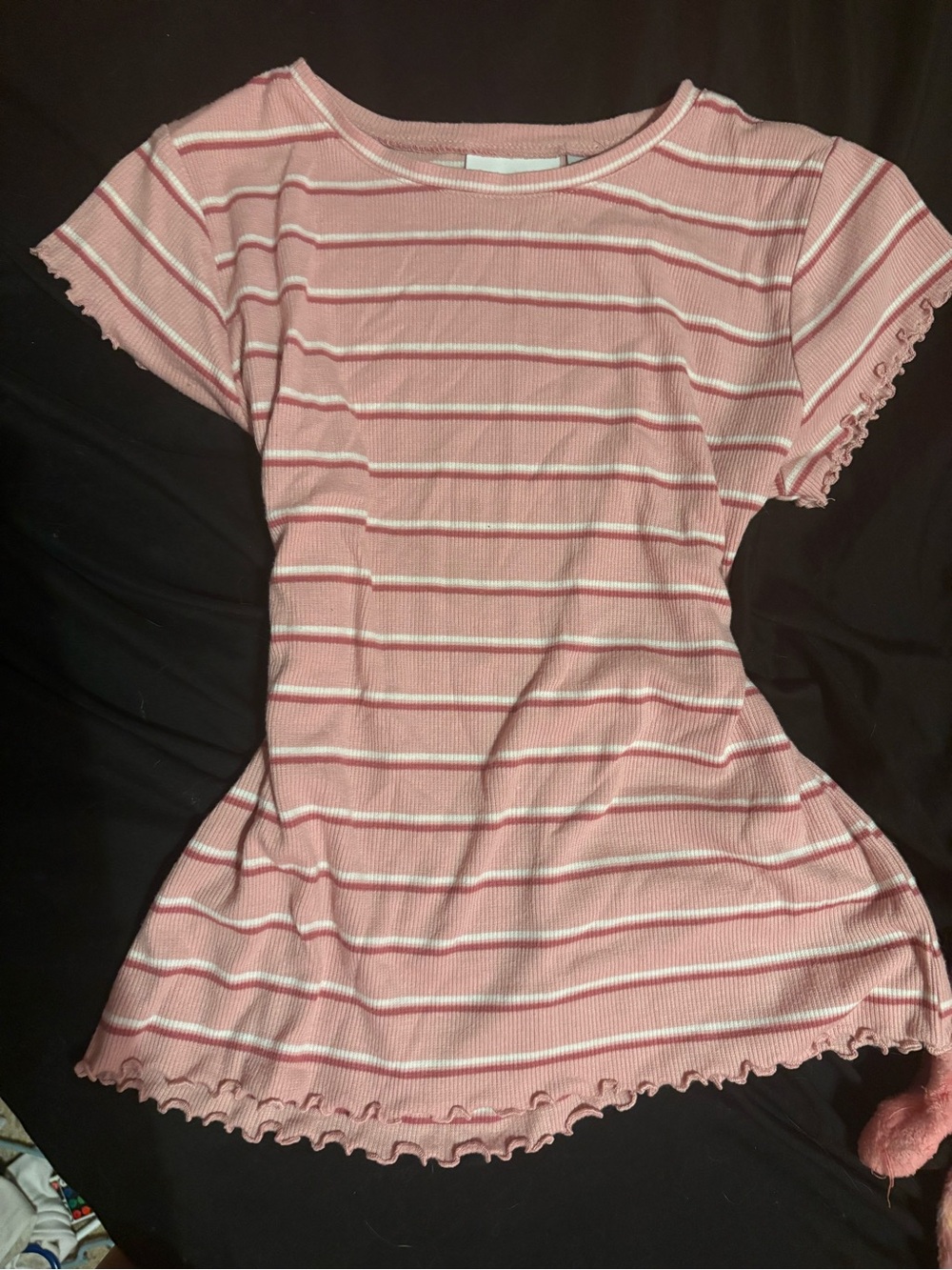 Place Pink Striped Ruffle-Trim Short Sleeve Tee